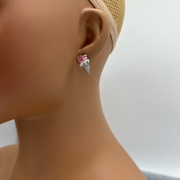 Silver Pink CZ Ice Cream Cone Earrings - Picture 3 of 3